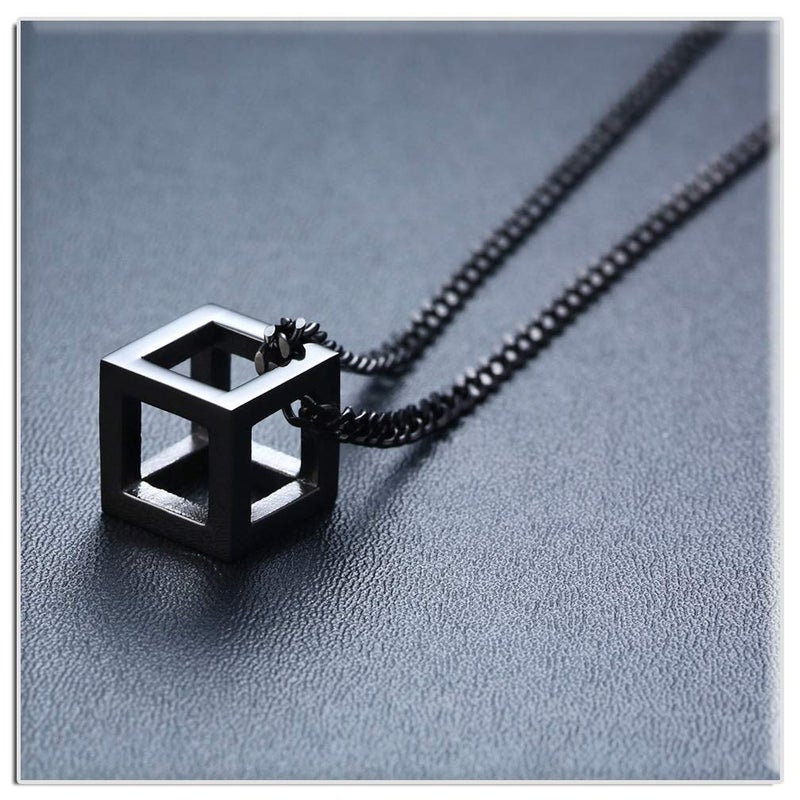 Xusamss Fashion Titanium Steel Hollow Cubic Pendant Necklace,22" Link chain - Image 3